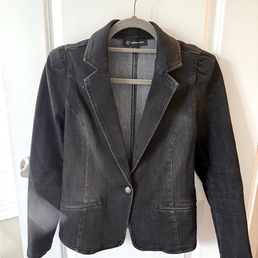 INC Black denim blazer